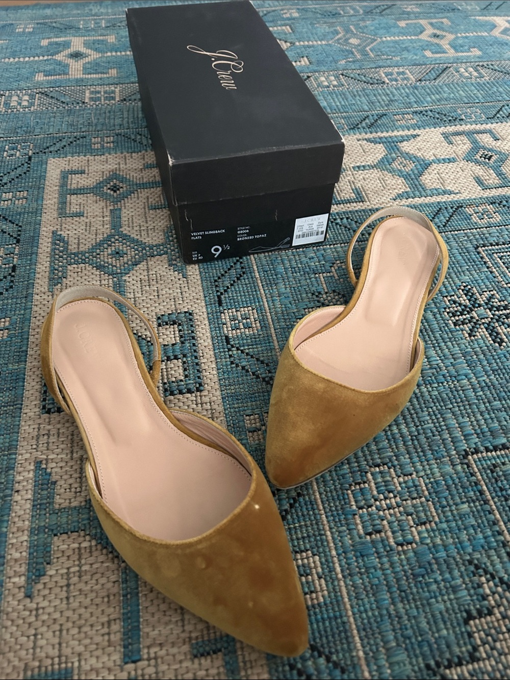 J. Crew bronzed topaz velvet Pointed-Toe Slingback Flats